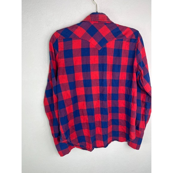 Leara Plaid Snap Button Shirt Red Western Rodeo Vintage Y2K Denim M Medium - Picture 2 of 8